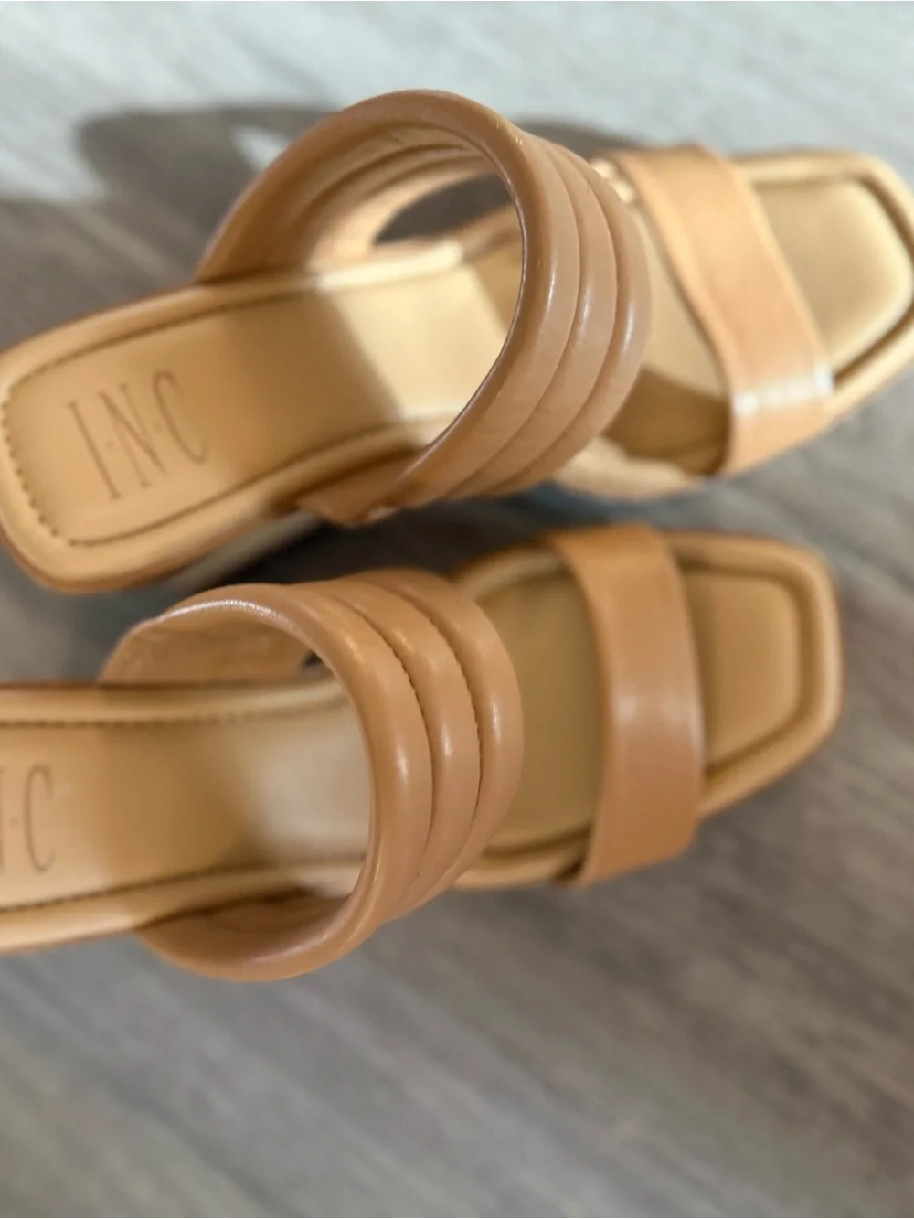 INC International Concepts Tan Leather Cork Wedge Sandals
